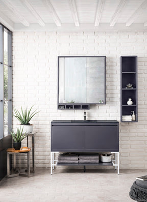 47.3" Milan Single Sink Bathroom Vanity, Modern Grey, Glossy White Base w/ Black Top