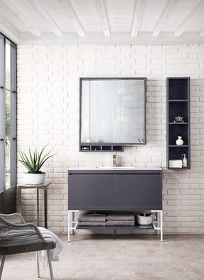 47.3" Milan Single Sink Bathroom Vanity, Modern Grey, Glossy White Base w/ White Top