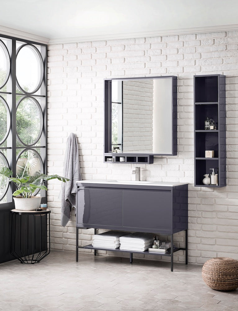 47.3" Milan Single Sink Bathroom Vanity, Modern Grey, Matte Black Base w/ White Top