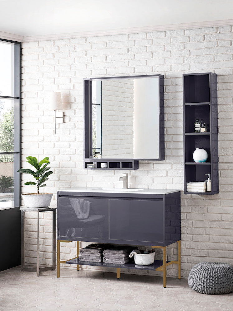 47.3" Milan Single Sink Bathroom Vanity, Modern Grey, Radiant Gold Base w/ White Top