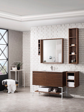 47.3" Milan Single Sink Bathroom Vanity, Mid Century Walnut, Glossy White Base w/ White Top
