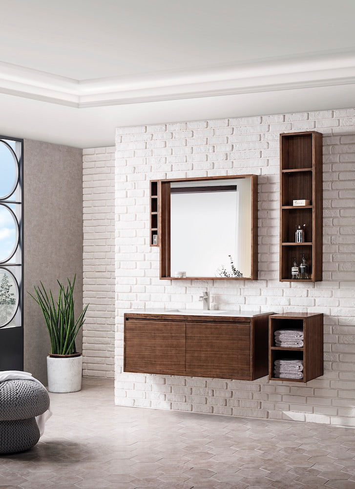 47.3" Milan Single Sink Bathroom Vanity, Mid Century Walnut w/ White Top
