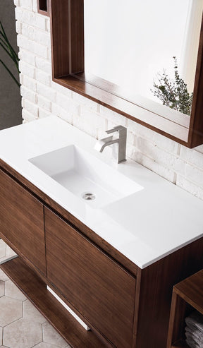 47.3" Milan Single Sink Bathroom Vanity, Mid Century Walnut, Matte Black Base w/ White Top