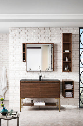 47.3" Milan Single Sink Bathroom Vanity, Mid Century Walnut, Radiant Gold Base w/ Black Top