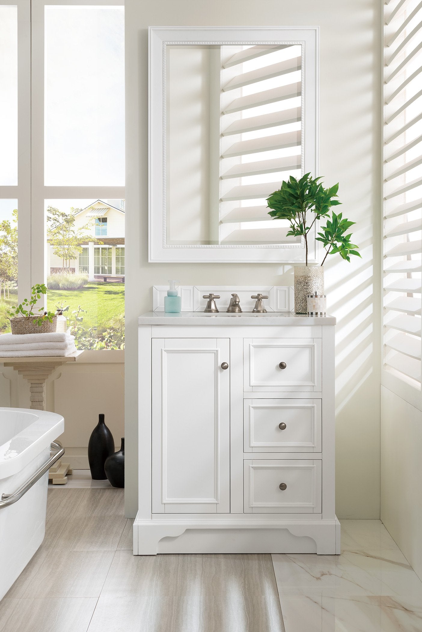 30" De Soto Bright White Single Sink Bathroom Vanity, James Martin Vanities - vanitiesdepot.com