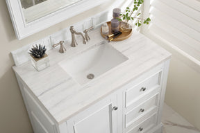 36" De Soto Bright White Single Sink Bathroom Vanity, James Martin Vanities - vanitiesdepot.com