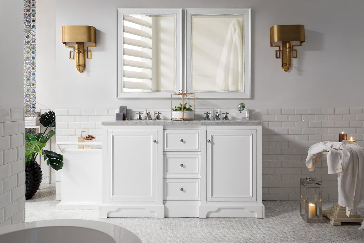 60" De Soto Double Sink Bathroom Vanity, Bright White