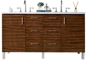 60" Metropolitan American Walnut Double Sink Bathroom Vanity, James Martin Vanities - vanitiesdepot.com