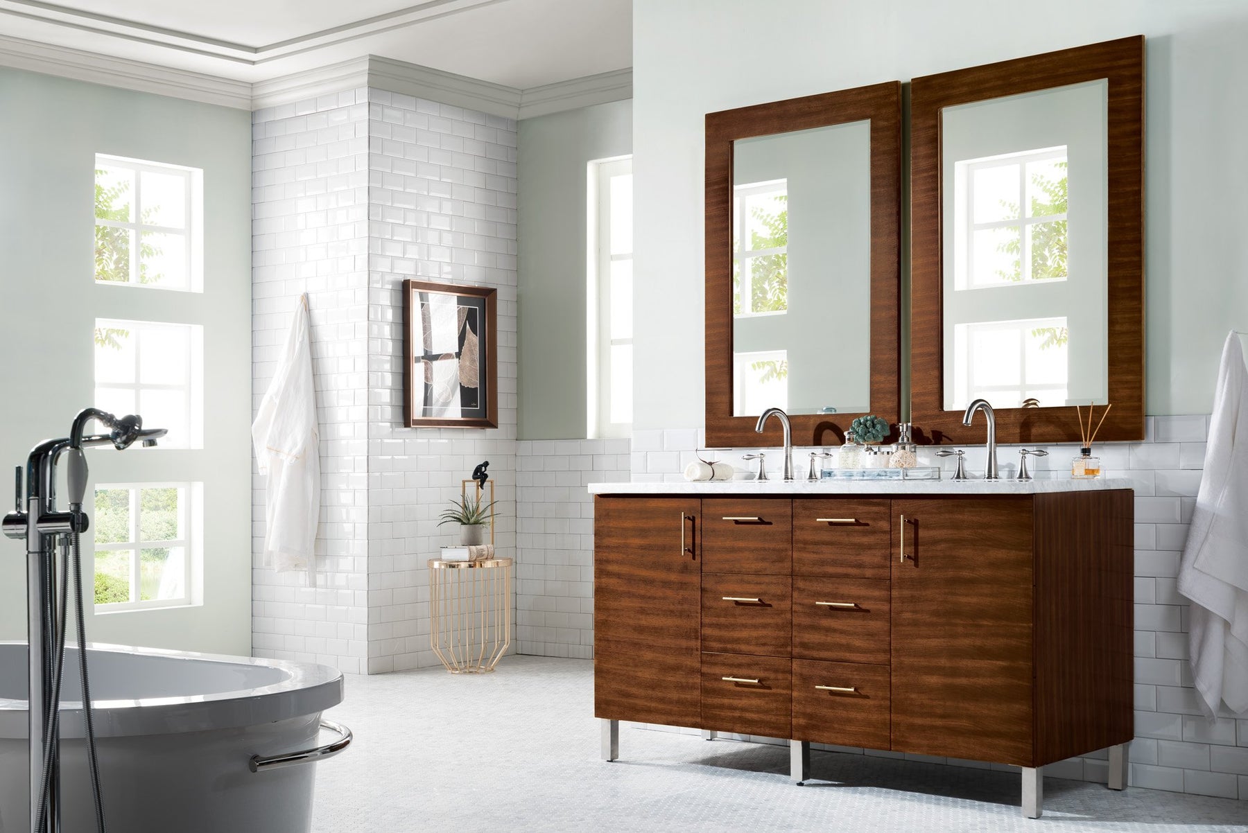 60" Metropolitan American Walnut Double Sink Bathroom Vanity, James Martin Vanities - vanitiesdepot.com