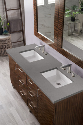 60" Metropolitan Double Sink Bathroom Vanity, American Walnut