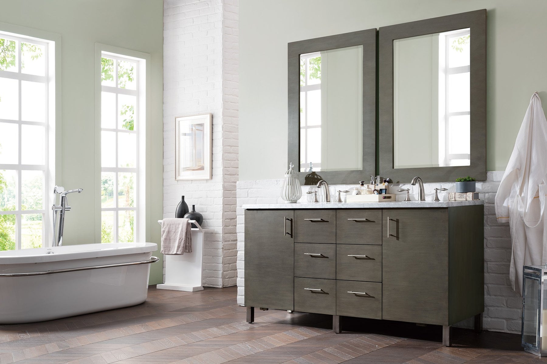 60" Metropolitan Silver Oak Double Sink Bathroom Vanity, James Martin Vanities - vanitiesdepot.com