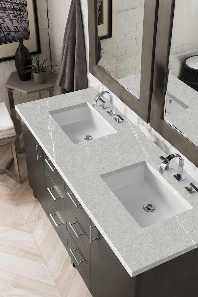60" Metropolitan Double Sink Bathroom Vanity, Silver Oak