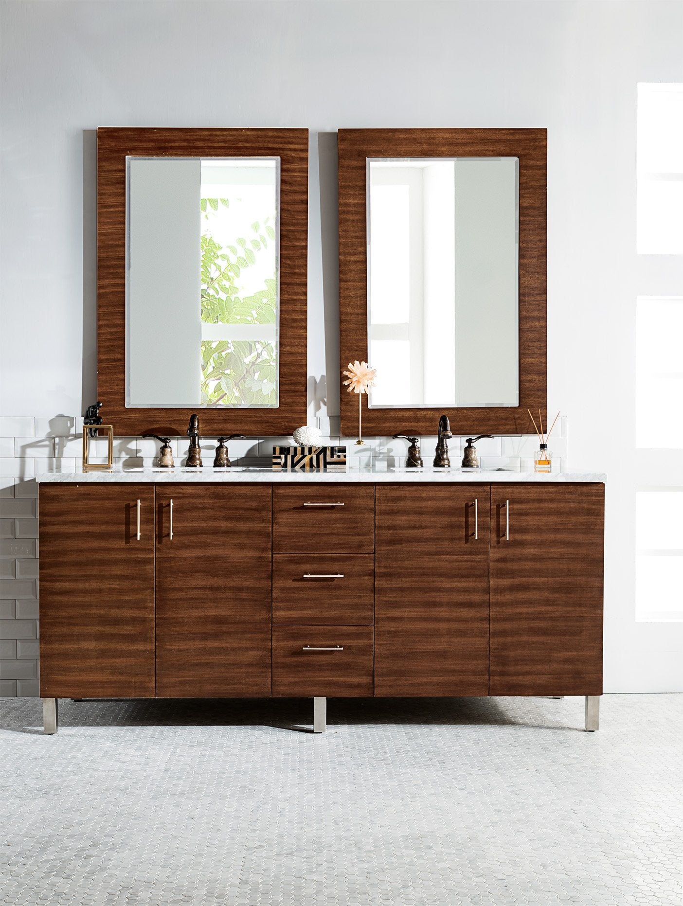 72" Metropolitan American Walnut Double Sink Bathroom Vanity, James Martin Vanities - vanitiesdepot.com