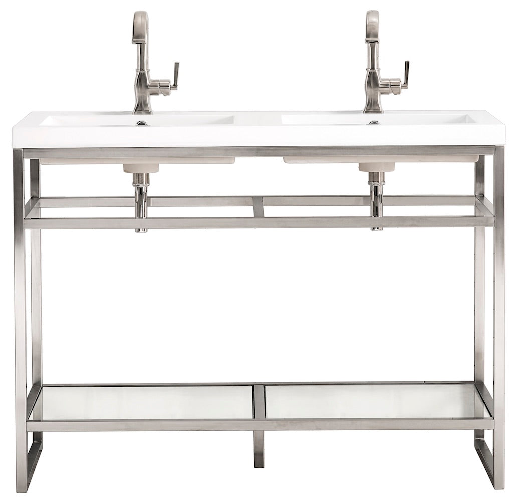 47" Boston Stainless Steel Double Sink Console, Brushed Nickel w/ Countertop