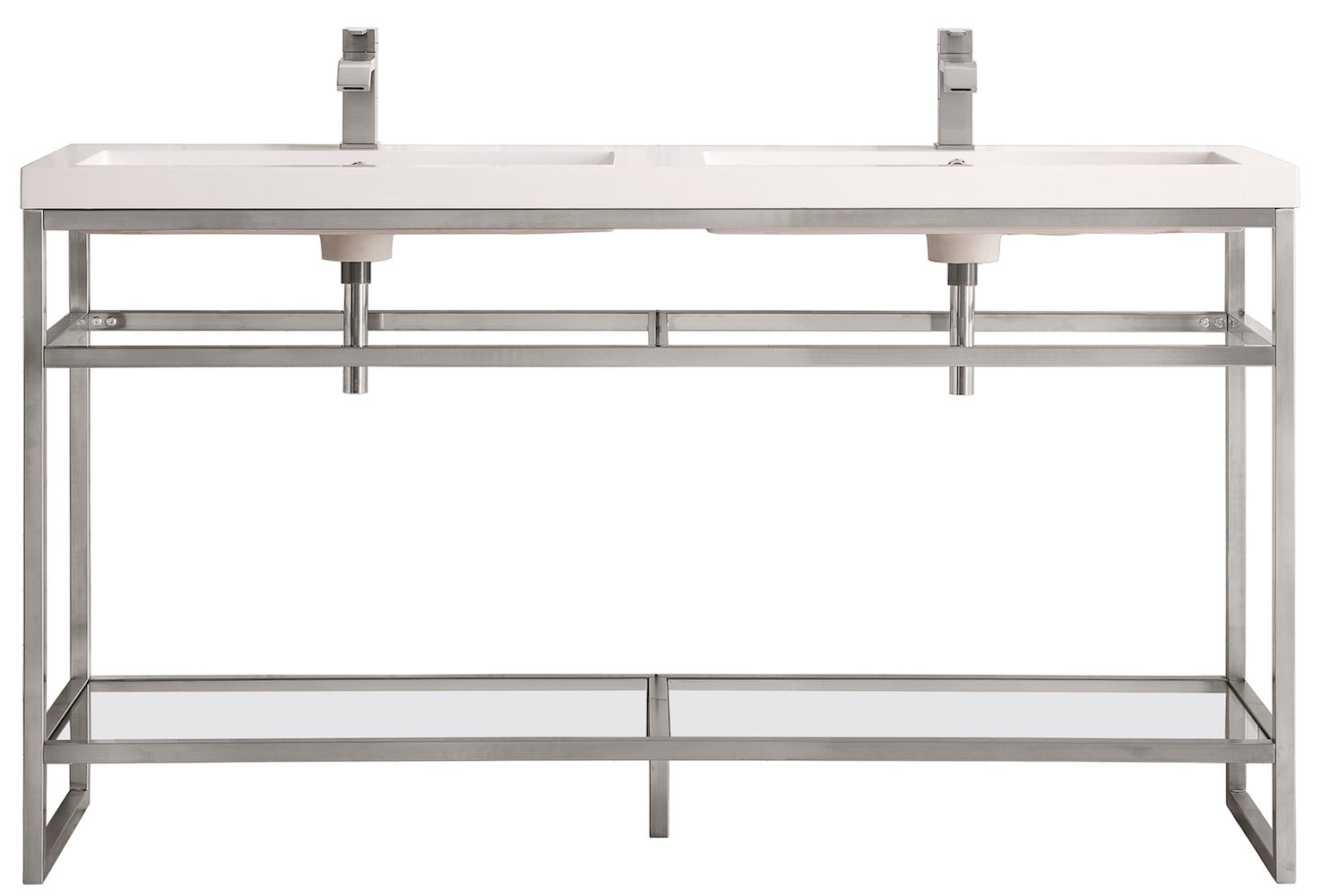63" Boston Stainless Steel Double Sink Console, Brushed Nickel w/ Countertop