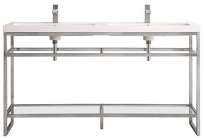 63" Boston Stainless Steel Double Sink Console, Brushed Nickel w/ Countertop