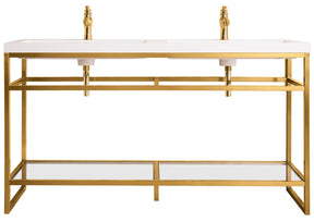 63" Boston Stainless Steel Double Sink Console, Radiant Gold w/ Countertop