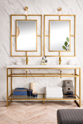 63" Boston Stainless Steel Double Sink Console, Radiant Gold w/ Countertop
