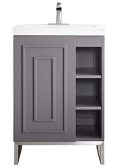 24" Alicante Single Sink Bathroom Vanity, Grey Smoke, Brushed Nickel w/ Countertop