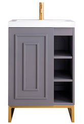 24" Alicante Single Sink Bathroom Vanity, Grey Smoke, Radiant Gold w/ Countertop