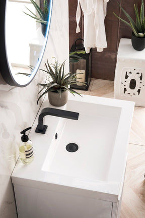 24" Alicante Single Sink Bathroom Vanity, Glossy White, Matte Black w/ Countertop