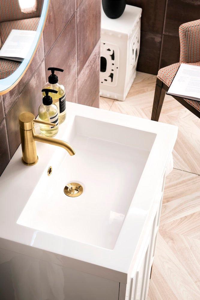 24" Alicante Single Sink Bathroom Vanity, Glossy White, Radiant Gold w/ Countertop