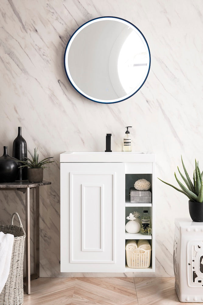 24" Alicante Single Sink Bathroom Vanity, Glossy White w/ Countertop