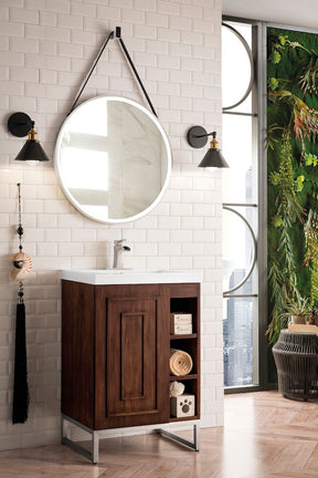 24" Alicante Single Sink Bathroom Vanity, Mid Century Acacia, Brushed Nickel w/ Countertop