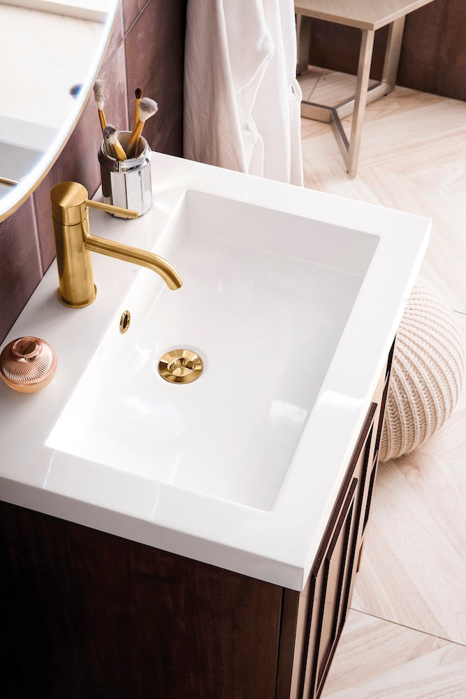 24" Alicante Single Sink Bathroom Vanity, Mid Century Acacia, Radiant Gold w/ Countertop