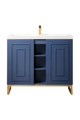 39.5" Alicante Single Sink Bathroom Vanity, Azure Blue, Radiant Gold w/ Countertop