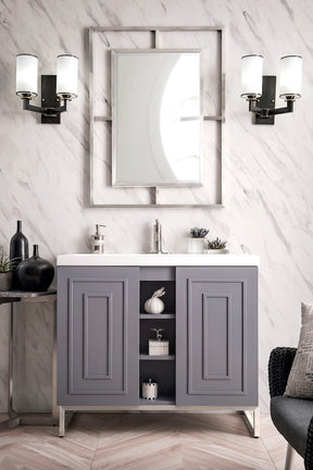39.5" Alicante Single Sink Bathroom Vanity, Smoke Grey, Brushed Nickel w/ Countertop