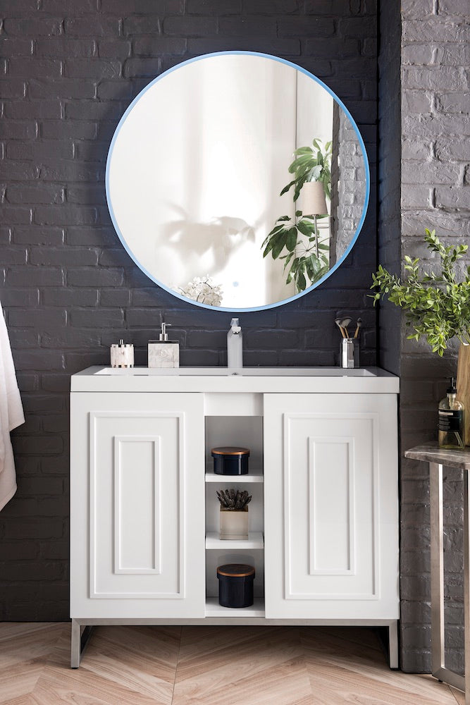 39.5" Alicante Single Sink Bathroom Vanity, Glossy White, Brushed Nickel w/ Countertop