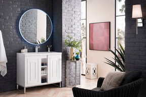 39.5" Alicante Single Sink Bathroom Vanity, Glossy White, Brushed Nickel w/ Countertop