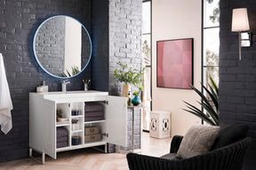 39.5" Alicante Single Sink Bathroom Vanity, Glossy White, Brushed Nickel w/ Countertop