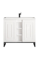 39.5" Alicante Single Sink Bathroom Vanity, Glossy White, Matte Black w/ Countertop