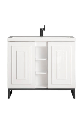 39.5" Alicante Single Sink Bathroom Vanity, Glossy White, Matte Black w/ Countertop