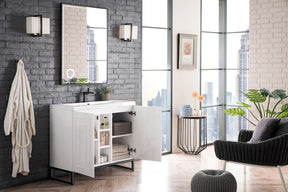 39.5" Alicante Single Sink Bathroom Vanity, Glossy White, Matte Black w/ Countertop