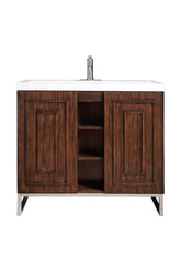 39.5" Alicante Single Sink Bathroom Vanity, Mid Century Acacia, Brushed Nickel w/ Countertop