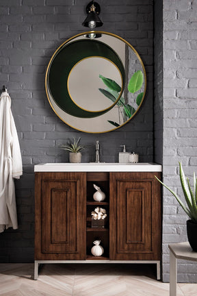 39.5" Alicante Single Sink Bathroom Vanity, Mid Century Acacia, Brushed Nickel w/ Countertop