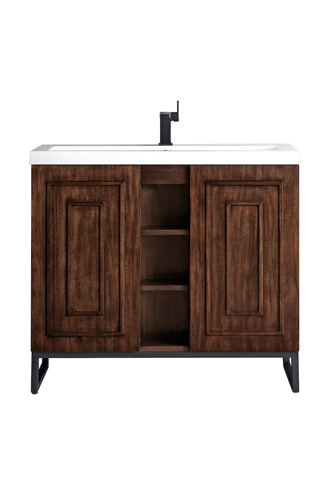 39.5" Alicante Single Sink Bathroom Vanity, Mid Century Acacia, Matte Black w/ Countertop