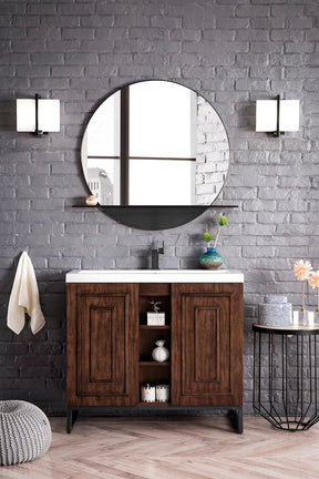 39.5" Alicante Single Sink Bathroom Vanity, Mid Century Acacia, Matte Black w/ Countertop