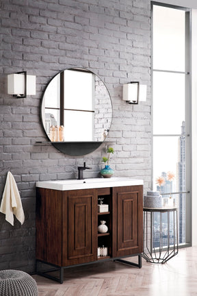 39.5" Alicante Single Sink Bathroom Vanity, Mid Century Acacia, Matte Black w/ Countertop