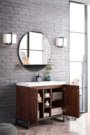 39.5" Alicante Single Sink Bathroom Vanity, Mid Century Acacia, Matte Black w/ Countertop