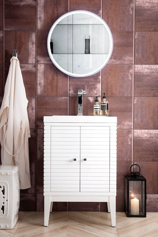 24" Linden Single Sink Bathroom Vanity, Glossy White w/ Top