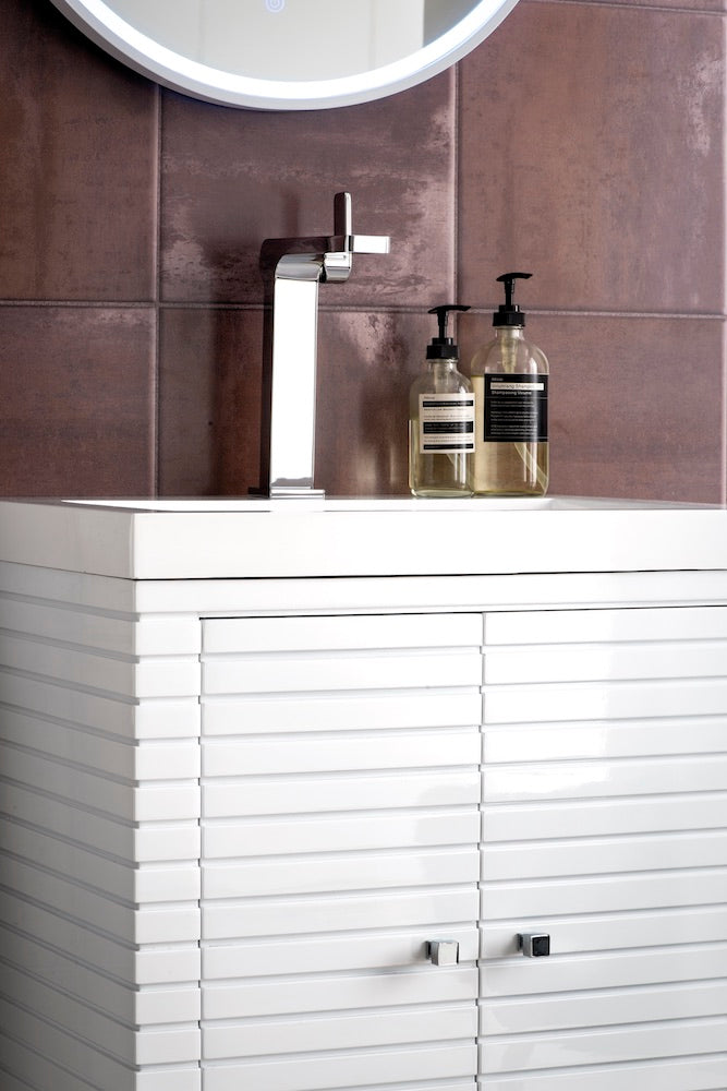 24" Linden Single Sink Bathroom Vanity, Glossy White w/ Top