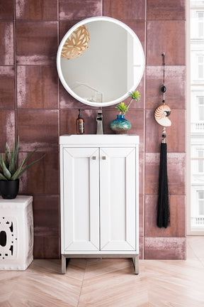20" Chianti Single Sink Bathroom Vanity, Glossy White, Brushed Nickel w/ Countertop
