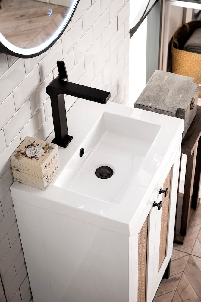 20" Chianti Single Sink Bathroom Vanity, Glossy White, Matte Black w/ Countertop