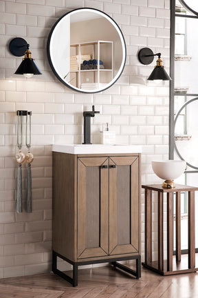 20" Chianti Single Sink Bathroom Vanity, Whitewashed Walnut, Matte Black w/ Countertop