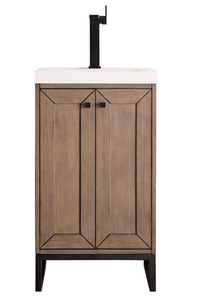 20" Chianti Single Sink Bathroom Vanity, Whitewashed Walnut, Matte Black w/ Countertop