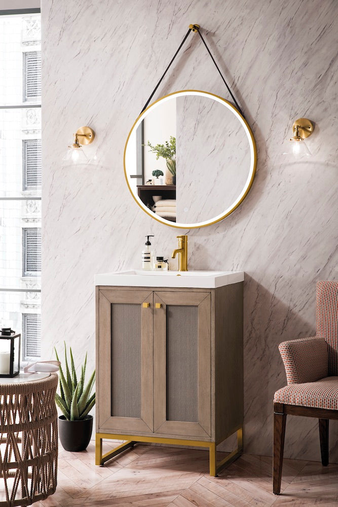 20" Chianti Single Sink Bathroom Vanity, Whitewashed Walnut, Radiant Gold w/ Countertop